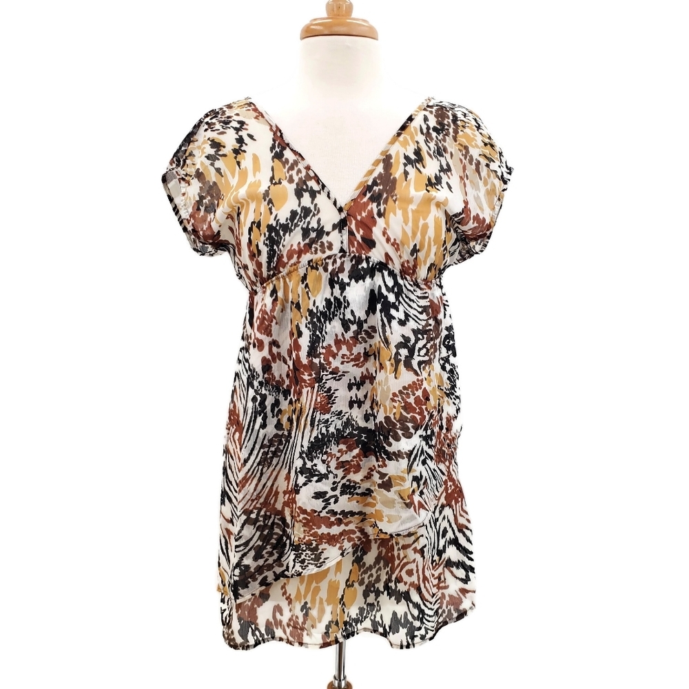 Lily‎ White Animal Print Dress BOHO Large V-Neck